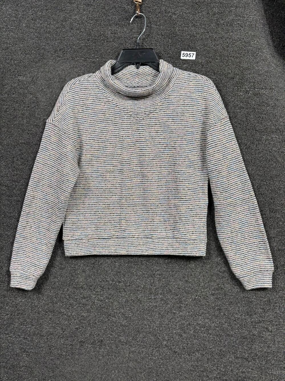 Madewell Textured Turtleneck Top Womens Size XS Cropped Sweatshirt Rainbow Rib